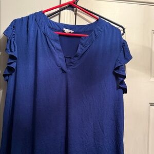 Chic Soul Royal Blue V-Neck Ruffle Sleeve Blouse